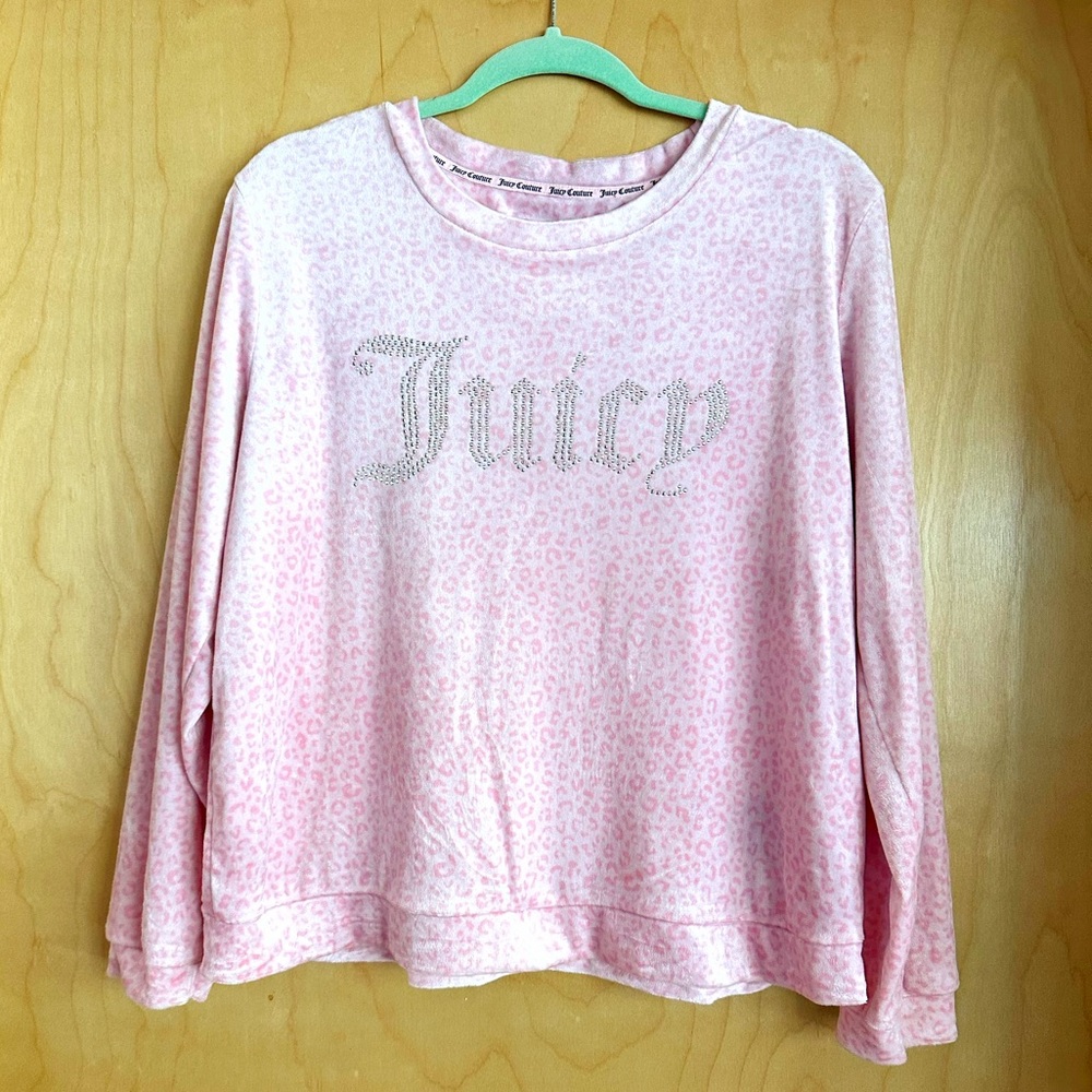Juicy Couture Pink Sleepwear Pajama Top Rhinestone Bling Cheetah Print Large